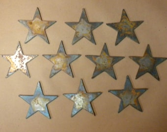 Lot of 10 Rough and Rusty Stars 3 inch Metal Art Ornament Stencil Wind Chime Sign DIY Craft