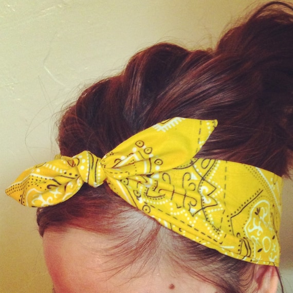 Yellow Bandana Dolly Bow Headband NO WIRE by Eindre on Etsy