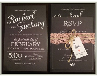 Rustic black and white wedding invitations