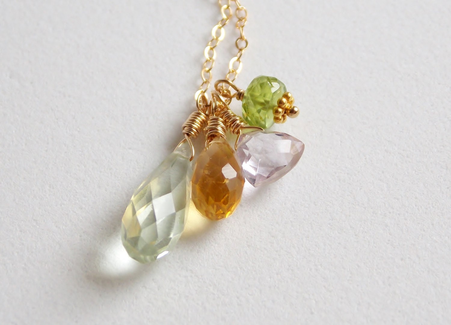 SALE Beautiful MultiColor Gemstone Charm Necklace with 14k