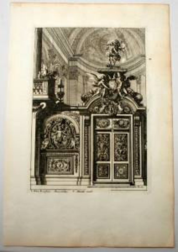 Rare Antique French Engraving Print "Landscape Portrait Panel" Le Pautre 1752 #4