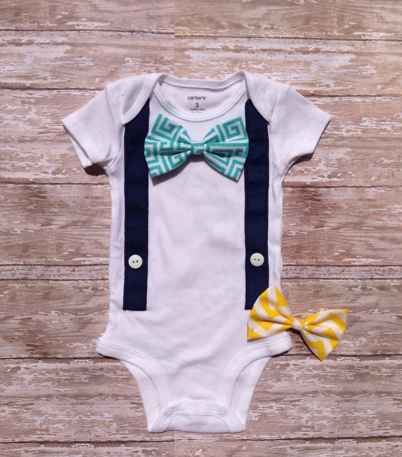 Baby boy onesie w/ suspenders and velcro bow by SewtasticCbyEliana