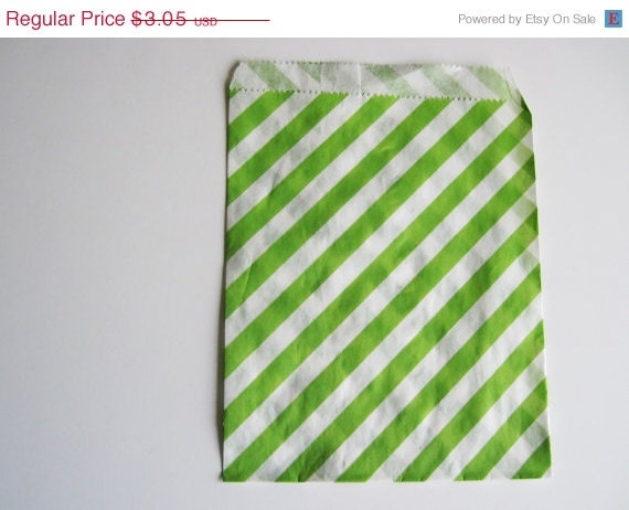 10% off - 12 Lime Green STRIPE Designer Party Favor Bags, Weddings, Birthday, Shower Il_570xn