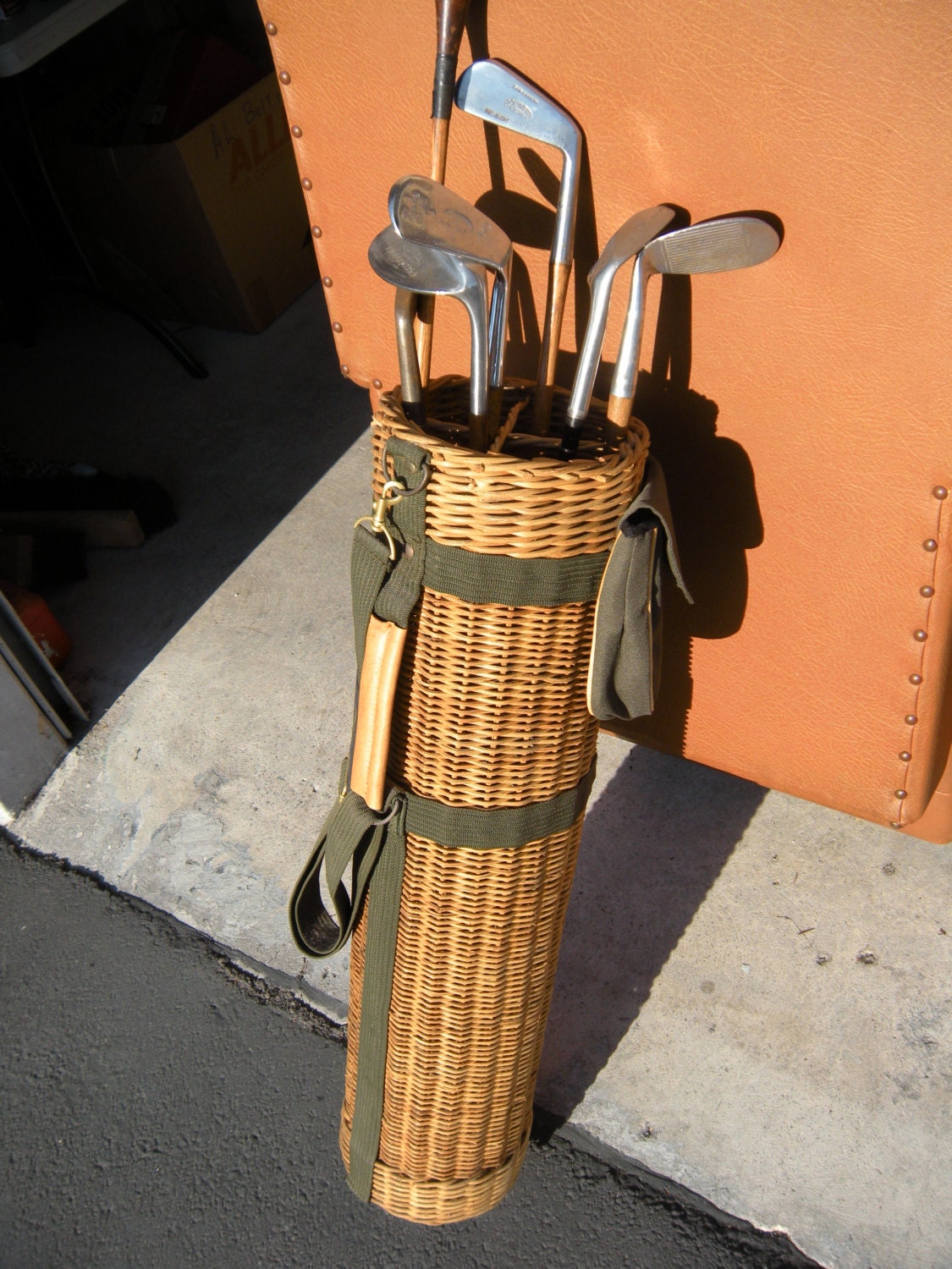 Vintage Wicker and Cavas Golf Bag by LidoAntiqueMarket on Etsy