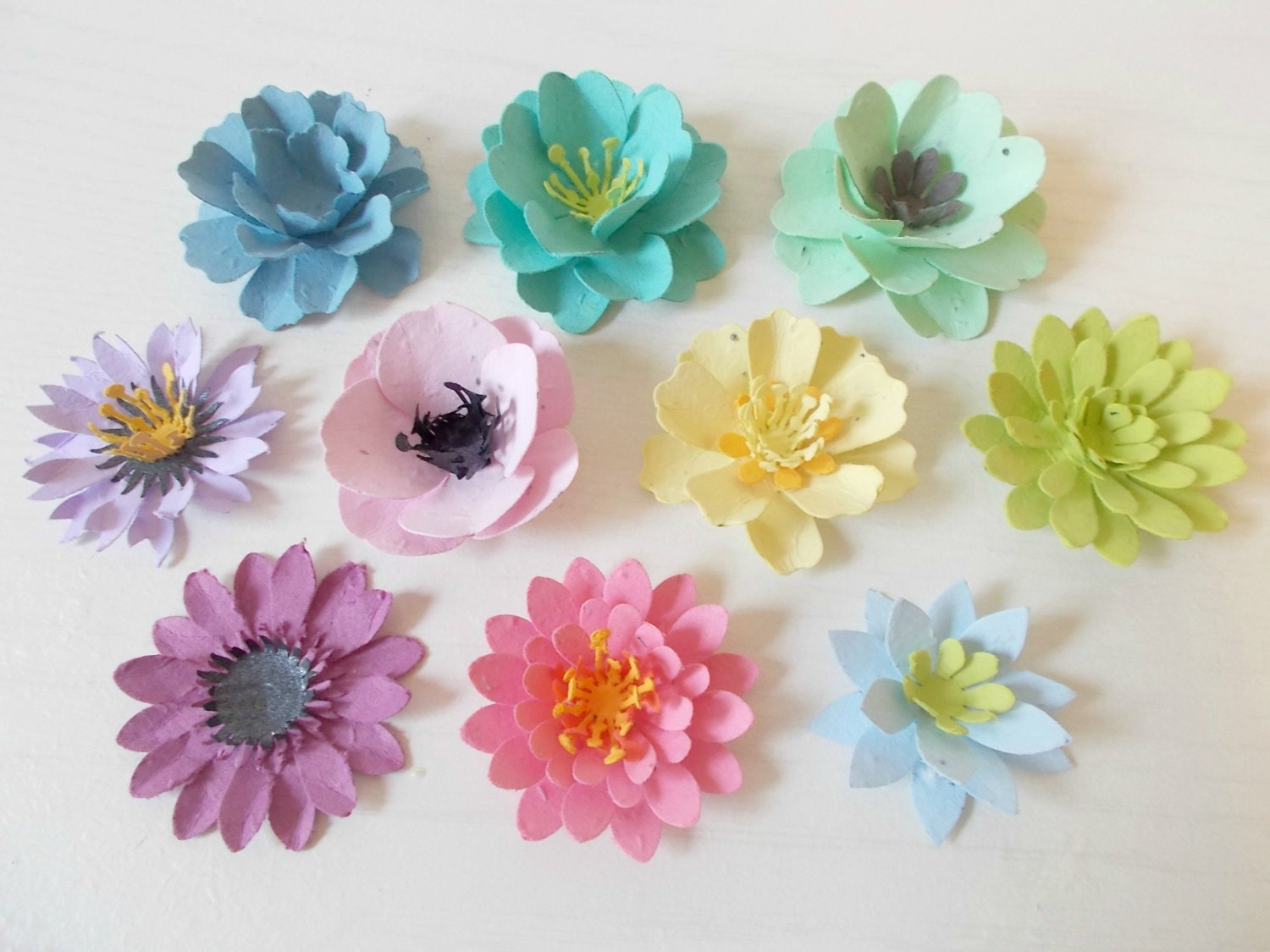 Plantable Paper Flowers Sample Pack - Mix of 10 Flowers - Unique Hostess Gift - Eco Friendly Wedding Favors - Plant and Grow!