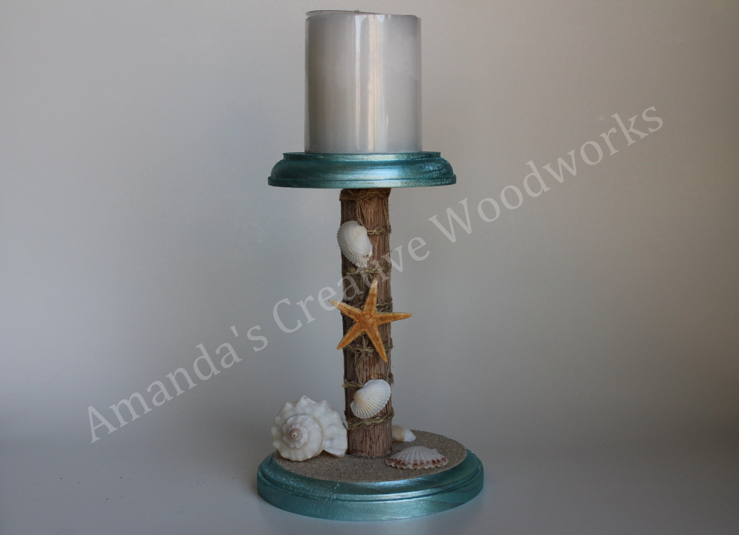 Seashell Pillar Candle Holder Beach House by AmandasWoodWorks