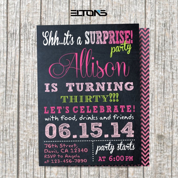 Surprise Birthday Party Invitation. Woman in 30th 40th