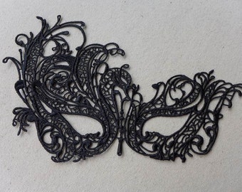 Vintage Black Lace Mask, Halloween Party Mask, Venise Lace Applique Mask, Black Eye Mask