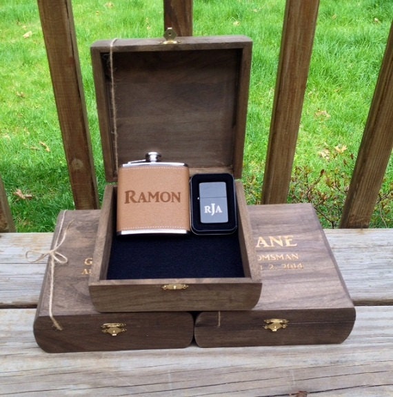 Groomsmen Gift Set of 6 Keepsake Box Flask Refillable