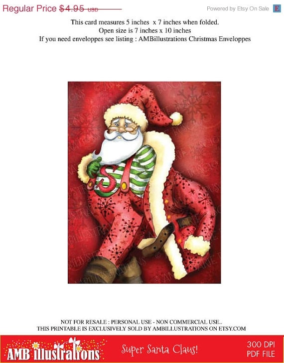 80% OFF Printable Christmas cards DIY instant download - Super Santa! AMB-626 Il_570xn