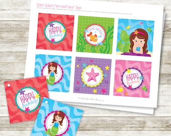 Splish Splash, Under the Sea, Mermaid DIY Printable Large 3" Favor and Gift Tags
