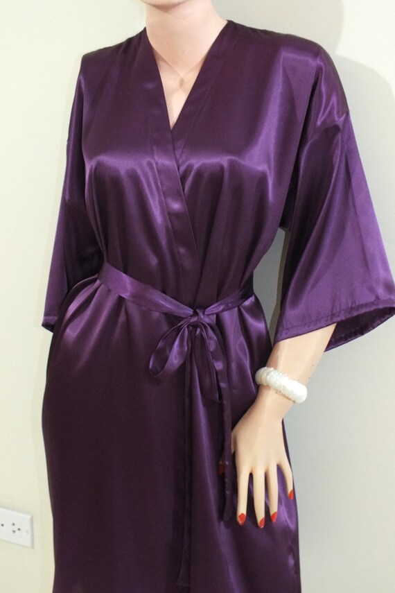 Dark purples Silk robe Bridal party robes by LoveBirdsCo