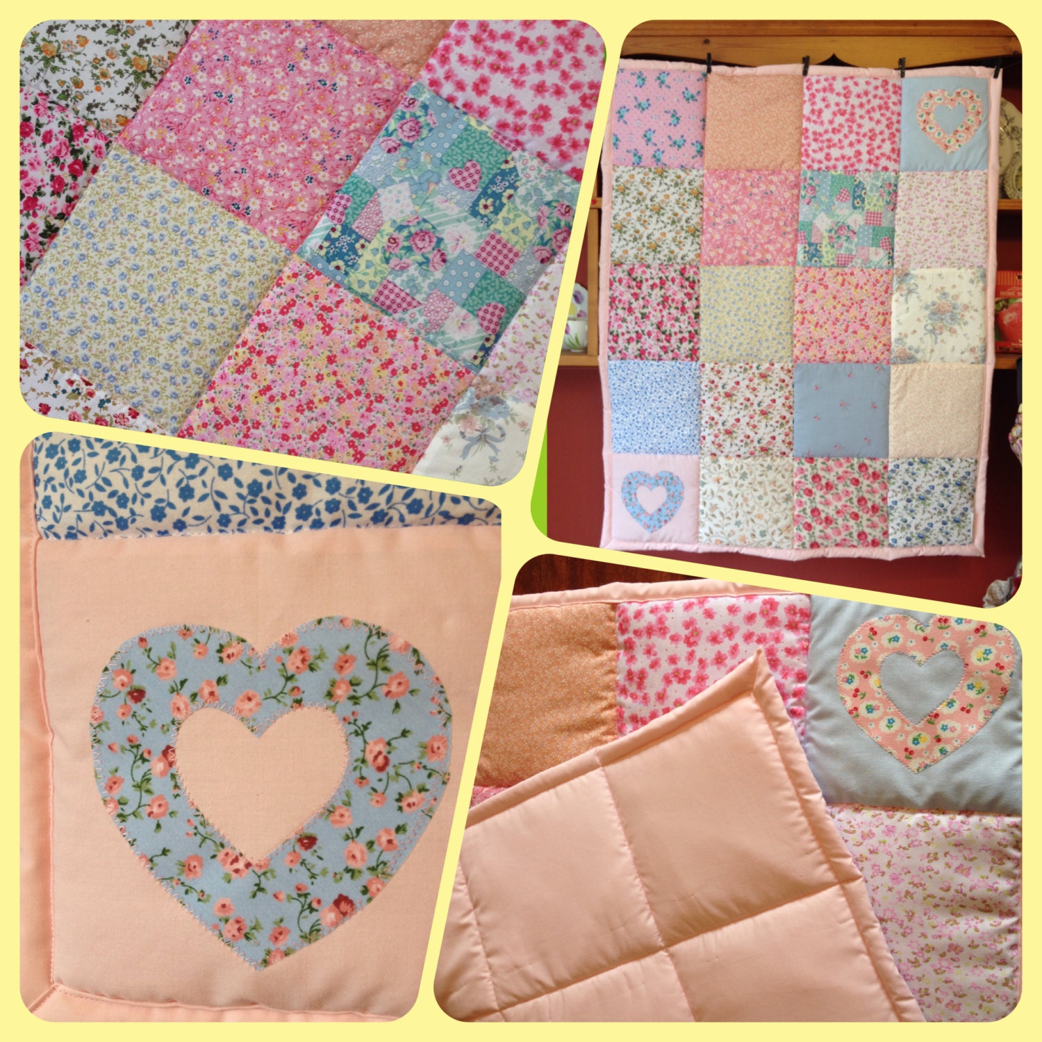 Baby, Nursery Patchwork Ditsy Floral Fabric Quilt 30"x35" by