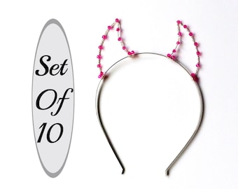 Set Of 10 Devil Horns, Party Pack Of Ten Pink Beaded Demon Horn Hair Bands, For Parties, Hen Nights, Bachelorette & Bridal Showers
