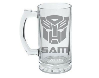 Personalized Transformer Autobot Mug - Autobot Logo Mug - Custom Etched Transformer Autobot Beer Mug - Autobots