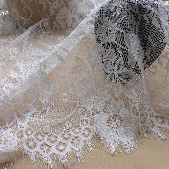 Elegant White Chantilly Lace Trim Embroidery Florals Lace