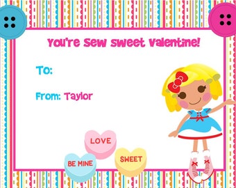 San Valentín tarjetas lalaloopsy muñeca niña botón Digital DIY