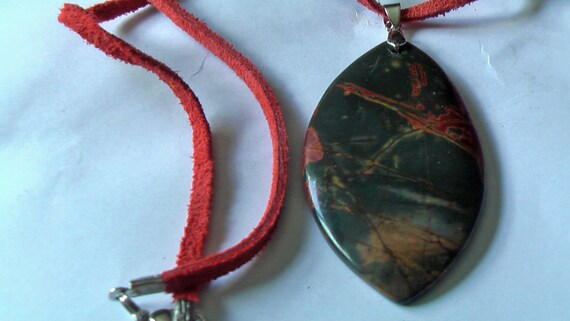 Picasso Jasper Slab Necklace w/ Genuine Leather Ties 261g