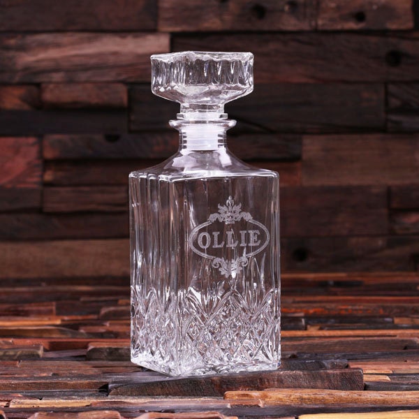 Set of 3 Personalized Engraved Etched Whiskey Scotch Decanter