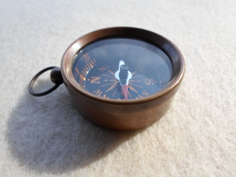 Antique Finish Brass Compass Pendant / Keychain Nautical