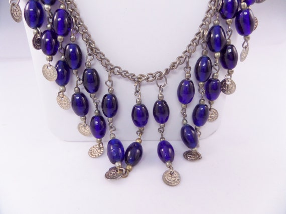 Art Glass Bead Necklace Cobalt Blue Bohemian by TallulahsVintage