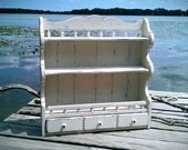 Vintage Kitchen Shelf with Drawer, Ethan Allen Wall Storage, Shabby Chic, White Home Decor, Country, Beach Style