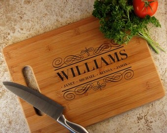 Personalized Cutting Board with Family Monogram Design Options and Font Selection (Each - Select Board Size)