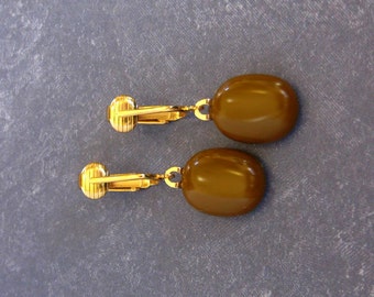 Brown Clip On Earrings, Dangle Clip Earring, Brown Clip Earrings, Fused Glass Jewelry, Ready to Ship - Aleigha - 2132 - 4