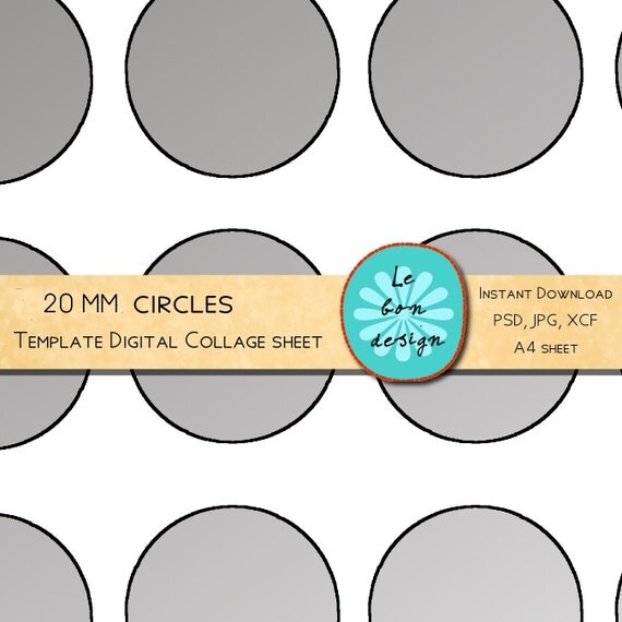 20 mm Circle template 05 inch 56 circles /diy collage sheet