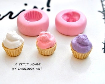 Silicone mold polymer clay cupcake ICE CREAM 16mm DIY jewelry rings ...
