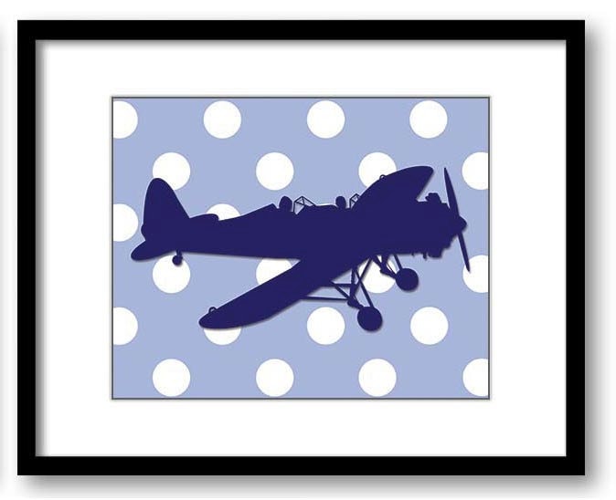 Blue Airplane Polka Dots Boy Art Nursery Art Nursery Print Child Baby Art Print Boys Kids Room Wall 