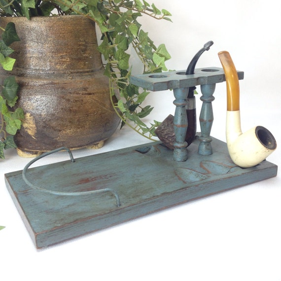 Blue wooden pipe stand pipe rack vintage pipe stand with six