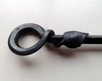 Hand forged leaf fire poker, UK blacksmith made with hanging hook
