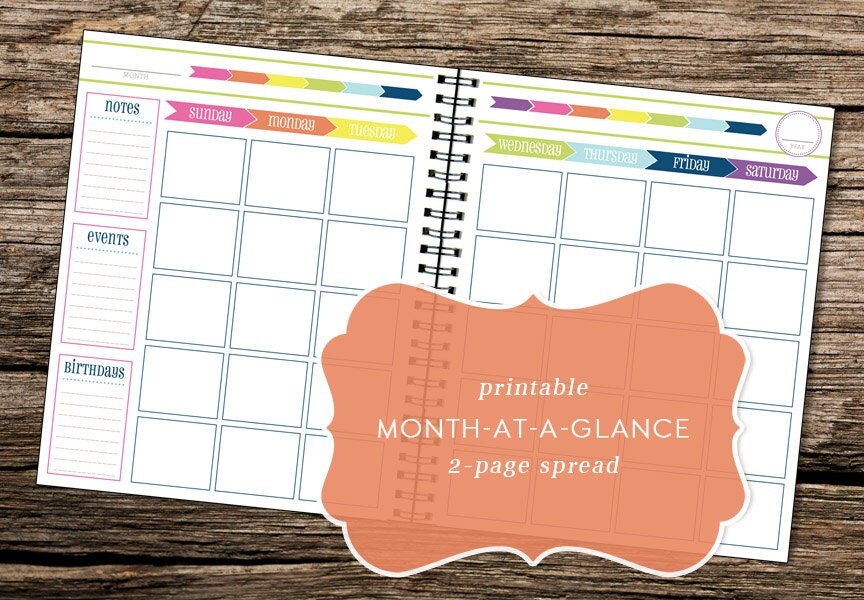 Printable Month-at-a-Glance 2-Page Calendar Spread by TrewStudio