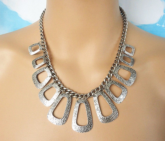 Burnished silver bib statement necklace bib necklace by Trendysky