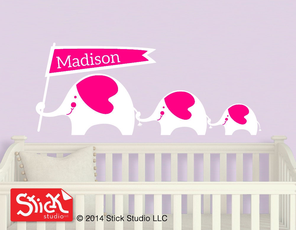 Nursery elephant wall decal Customized Wall by StickStudioLLC