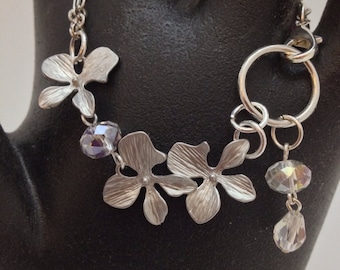Silver orchid flower bracelet