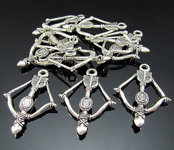 Necklace 10 Jewelry crossbow Crossbow Silver Cross Bow Charms 36x25mm charms Bow   for