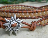 Tangerine Sunshine Bohemian Beaded Leather Wrap Bracelet
