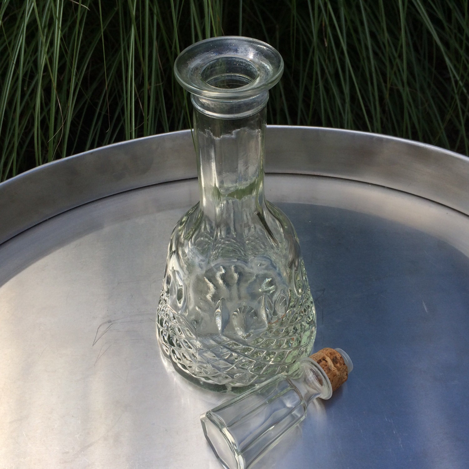 Vintage Glass Decanter. Large Ornate Pressed Glass Wine or Liquor