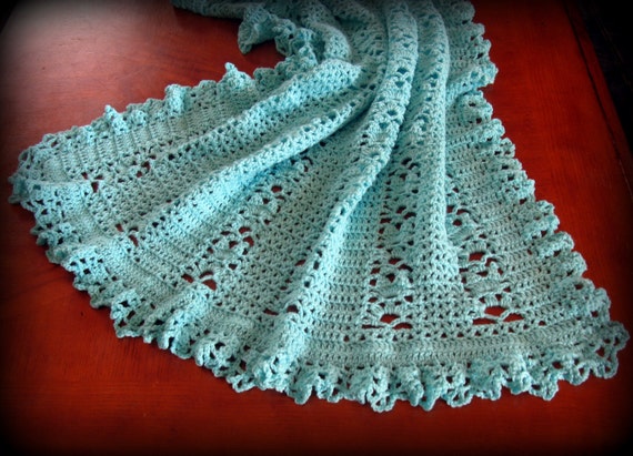 Teal Heirloom Baby Afghan Crochet Baby Afghan by NanasGoneWild
