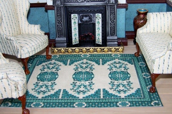 Dollhouse Carpet in 1:12 scale - Chinese Ganzu in Duck Egg Blue