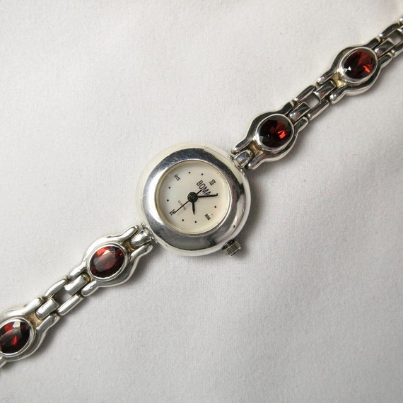 Vintage Ladies Watch Timepiece BOMA Sterling Silver Garnet