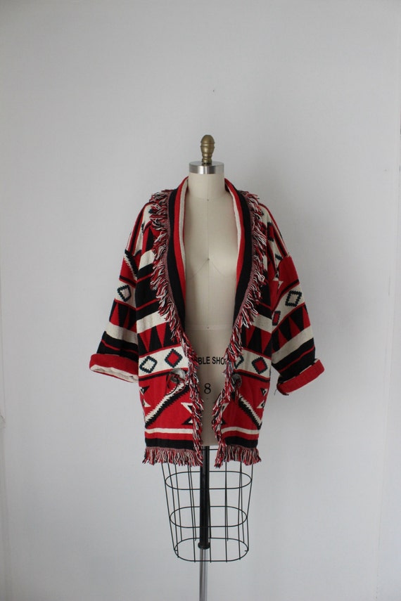 Vintage Navajo Blanket Jacket red black white bold geometric