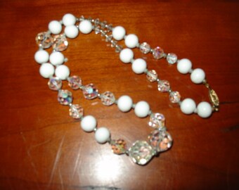 Crystal Aurora Borealis and White Glass Beaded 20" Necklace