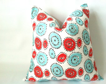 Aqua Grey Red Pillow Covers - 20 x 20, One, Red Aqua Gray ...