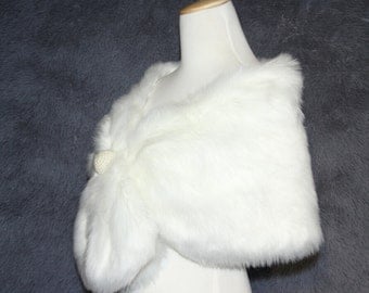 White ivory Faux Fur Shrug pretty bow warm winter coat pearl bridal accessories handmade Weddings Ivory Faux Fur Wrap Faux Fur Stole