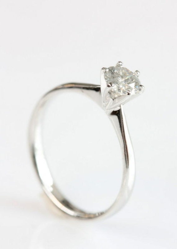 carat Diamond Engagement Ring, Solitaire 14K White Gold Ring, Women ...