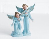 Vintage Pair of Blue Plastic Angels from Made in Italy Nativity Set, Replacement Nativity Figurines