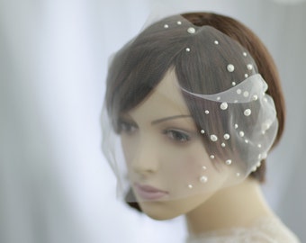 Pearl beads birdcage veil----v617